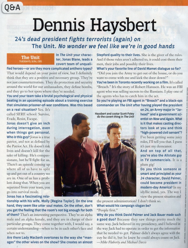 Dennis Haysbert in TV Guide Magazine March 2006 Dennis Haysbert in TV Guide Magazine March 2006