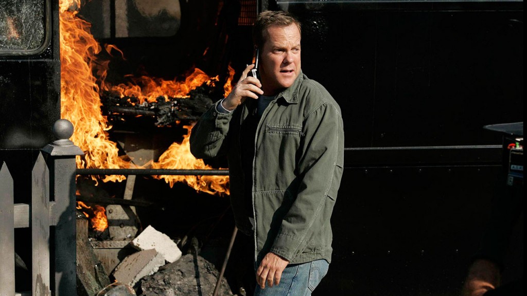 Jack Bauer discovers a burning van in 24 Season 6 Episode 10