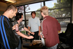 P.A. Rob carefully explains nuclear devices to Matt & Trey.