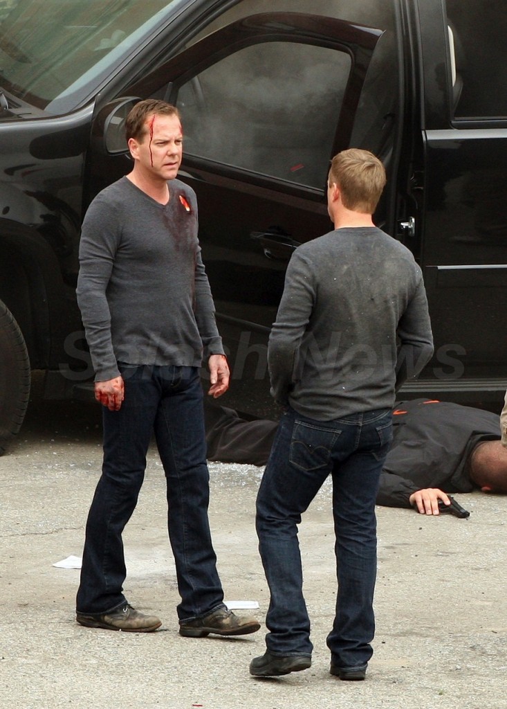 Kiefer Sutherland and stunt double 24 Series Finale set pictures