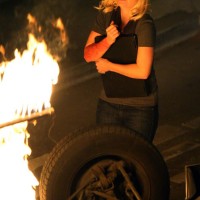 Elisha Cuthbert filming 24 Season 7 finale, Kim Bauer on fire