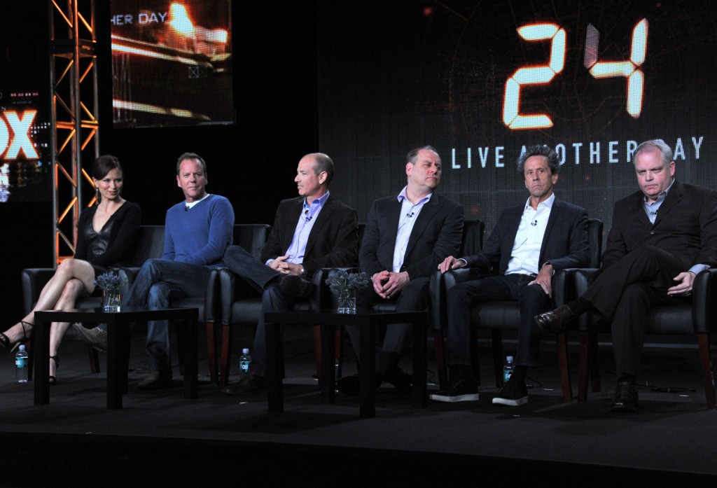 Mary Lynn Rajskub, Kiefer Sutherland, Howard Gordon, Evan Katz, Brian Grazer, and Manny Coto at the 24: Live Another Day Panel