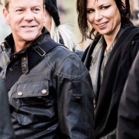 Kiefer Sutherland and Mary Lynn Rajskub smiling on 24: Live Another Day Set - January 28, 2014