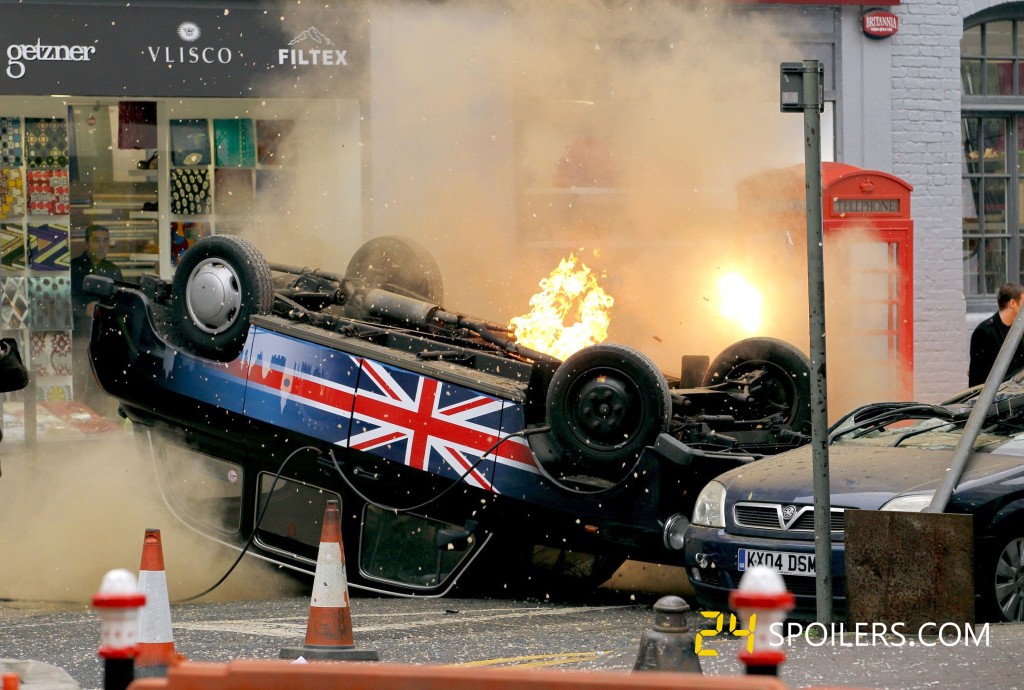 Union Jack cab explodes during 24: Live Another Day filming