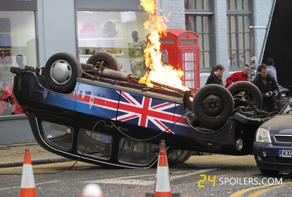 Union Jack cab explodes during 24: Live Another Day filming