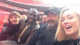 Giles Matthey, Gbenga Akinnagbe, Jon Cassar, and Yvonne Strahovski at Wembley Stadium filming 24: Live Another Day.