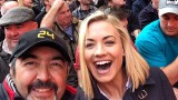 Jon Cassar and Yvonne Strahovski take a selfie while filming 24: Live Another Day in Wembley Stadium