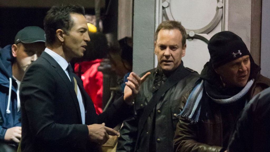 Benjamin Bratt and Kiefer Sutherland filming 24: Live Another Day