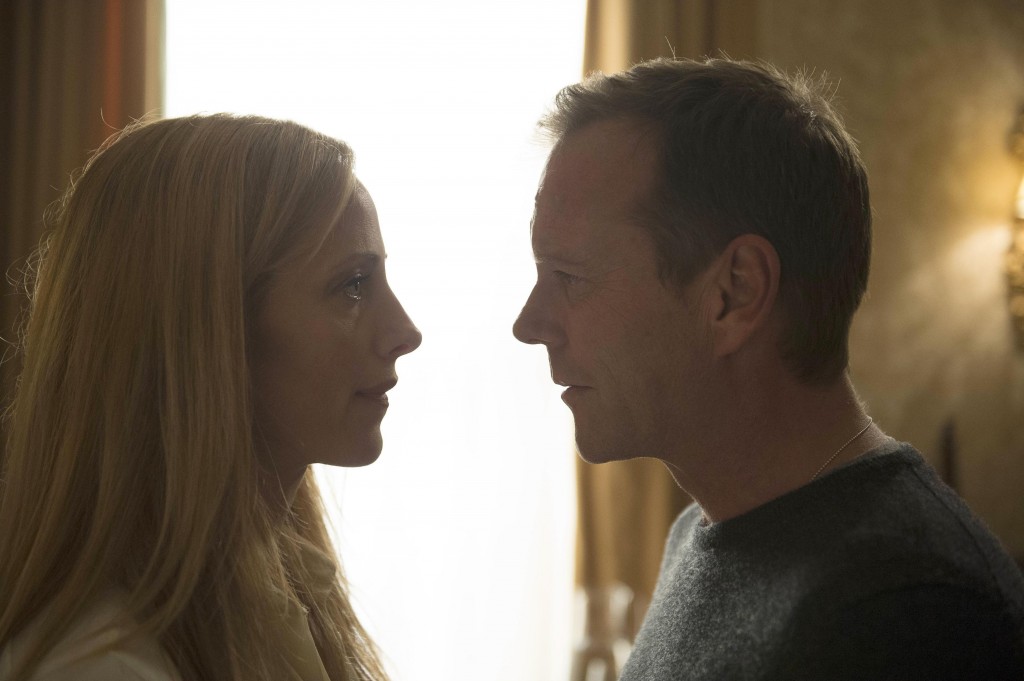 Audrey (Kim Raver) and Jack Bauer (Kiefer Sutherland) share a moment in 24: Live Another Day Episode 5