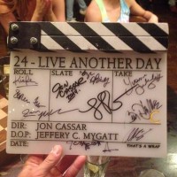 Signed 24 clapper board at 24: Live Another Day wrap party