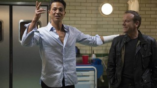 Benjamin Bratt and Kiefer Sutherland behind the scenes of 24: Live Another Day Episode 10