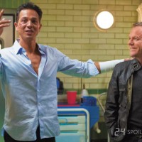 Benjamin Bratt and Kiefer Sutherland behind the scenes of 24: Live Another Day