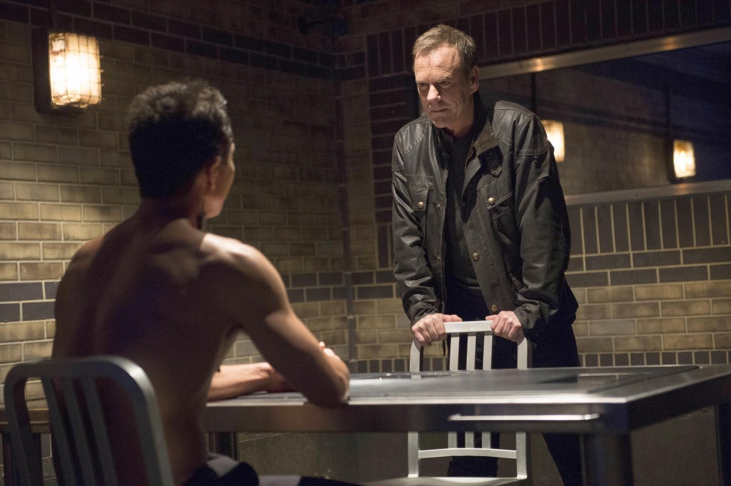 Jack Bauer (Kiefer Sutherland) questions Steve Navarro (Benjamin Bratt) in 24: Live Another Day Episode 10