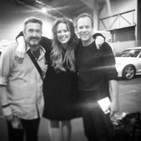 Makeup artist Jenny Valerie Rhodes with Jon Cassar and Kiefer Sutherland on 24: Live Another Day's final production day