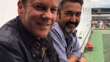 Kiefer Sutherland with director Jon Cassar, last day of filming on 24: Live Another Day