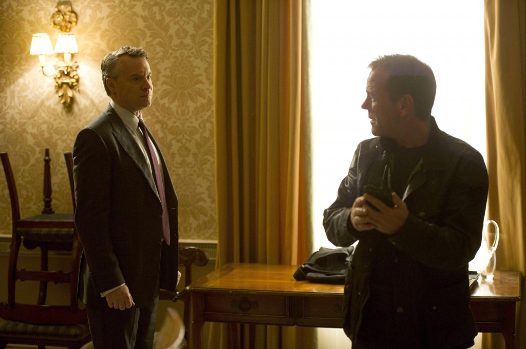 Jack Bauer (Kiefer Sutherland) confronts Mark Boudreau (Tate Donovan) in 24: Live Another Day Episode 6