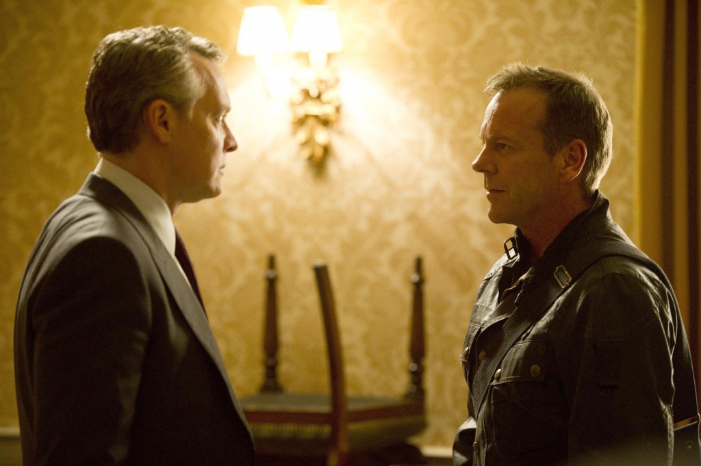 Jack Bauer (Kiefer Sutherland) confronts Mark Boudreau (Tate Donovan) in 24: Live Another Day Episode 6