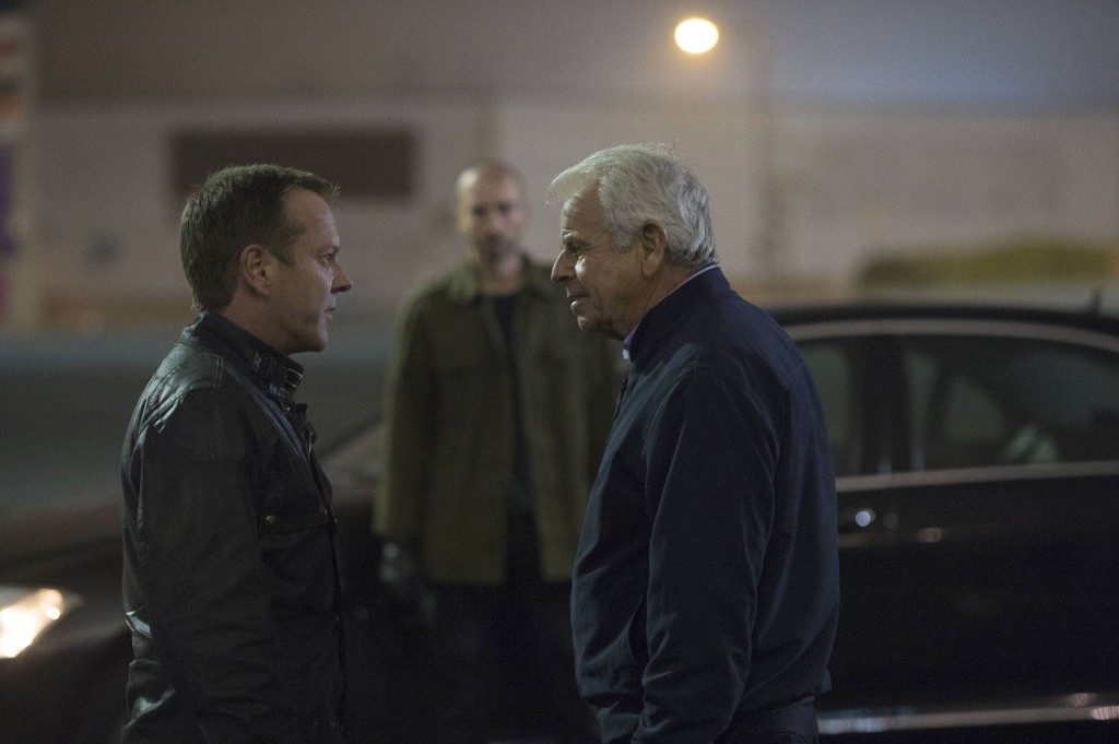 Jack Bauer (Kiefer Sutherland) asks Belcheck (Branko Tomovic) to escort President Heller (William Devane) in 24: Live Another Day Episode 9