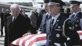 President Heller (William Devane) escorts Audrey's coffin to Air Force One in 24: Live Another Day Finale