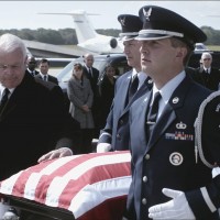 President Heller (William Devane) escorts Audrey's coffin to Air Force One in 24: Live Another Day Finale