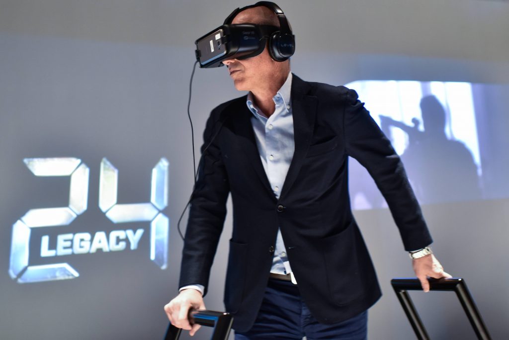 Howard Gordon trying Samsung VR at FOX & Samsung "24: Legacy" Screening and Panel Discussion